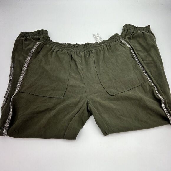 Zara Green Joggers Rayon Pants Beaded Stripe Size Medium - Picture 1 of 4